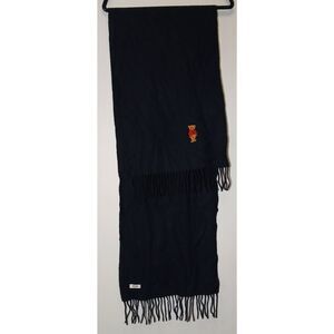 Moschino mens soft cashmere wool long scarf navy blue fringe